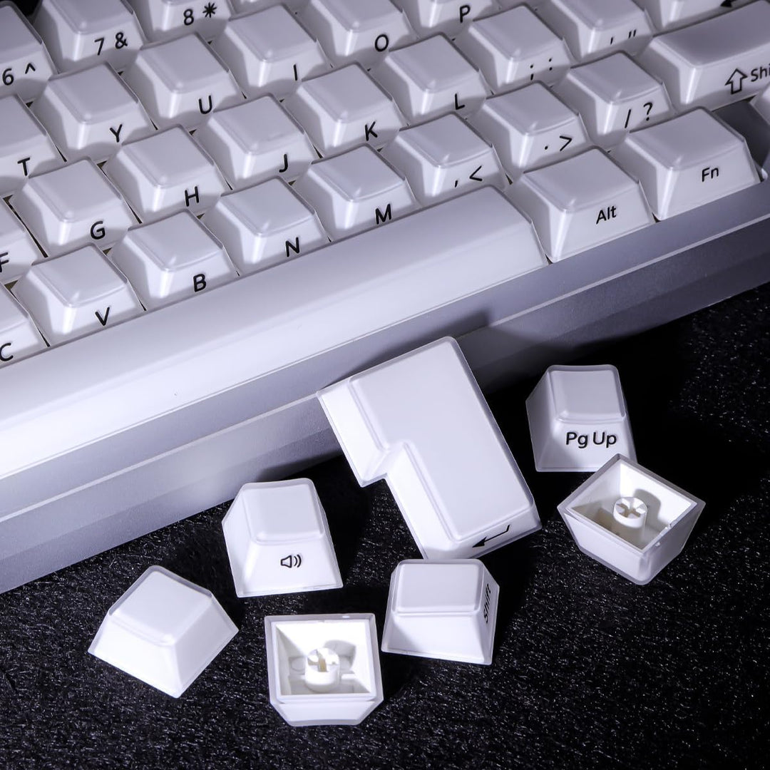 JakeTsai Velvet Crystal Jelly White Keycaps, 126 Keys Double Shot PC Keycaps Dye-Sub Cherry Profile