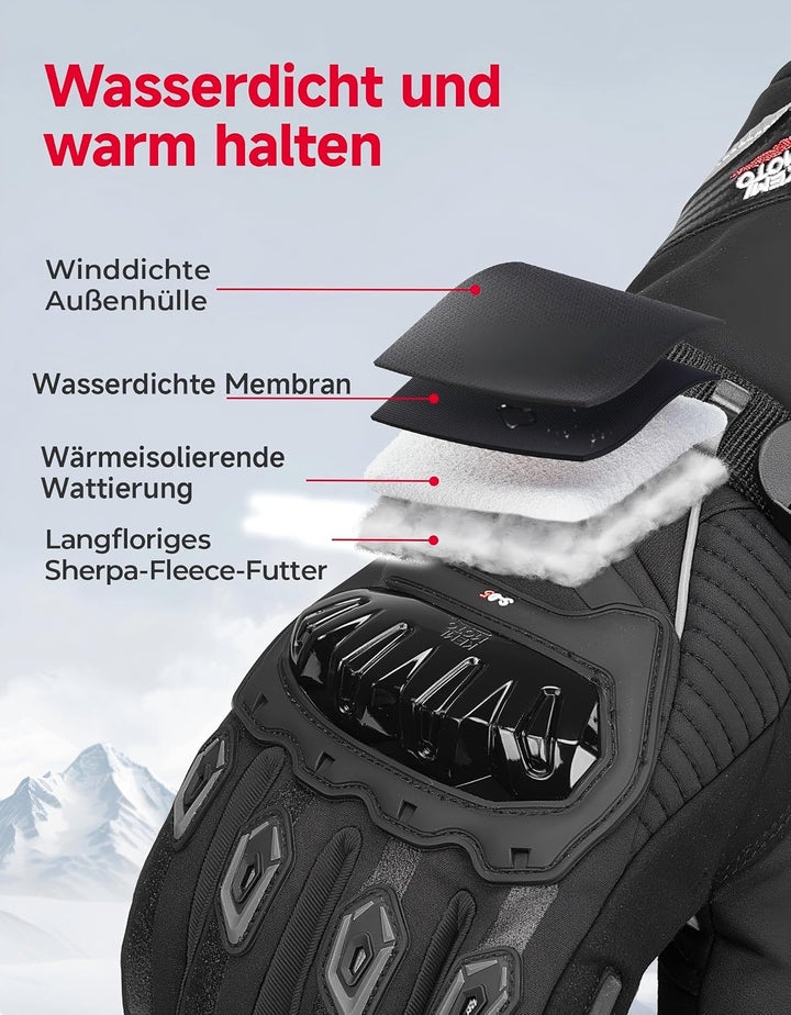 KEMIMOTO Winter Motorradhandschuhe, geprüfte Motorradhandschuhe,Motorrad Handschuhe Winter, Touchscr