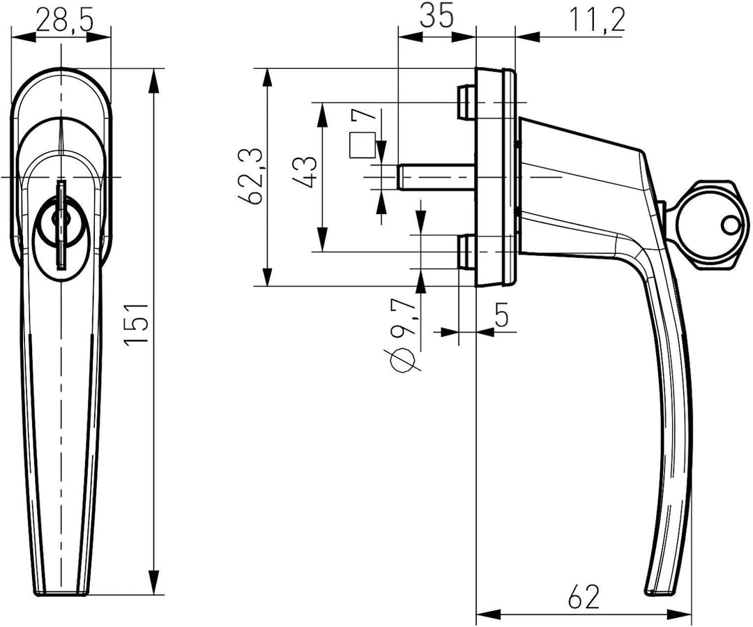 5 x Fenstergriff abschliessbar (gleichschliessend) mit 45° Raster 28 x 151 x 62 mm weiss Aluminium i