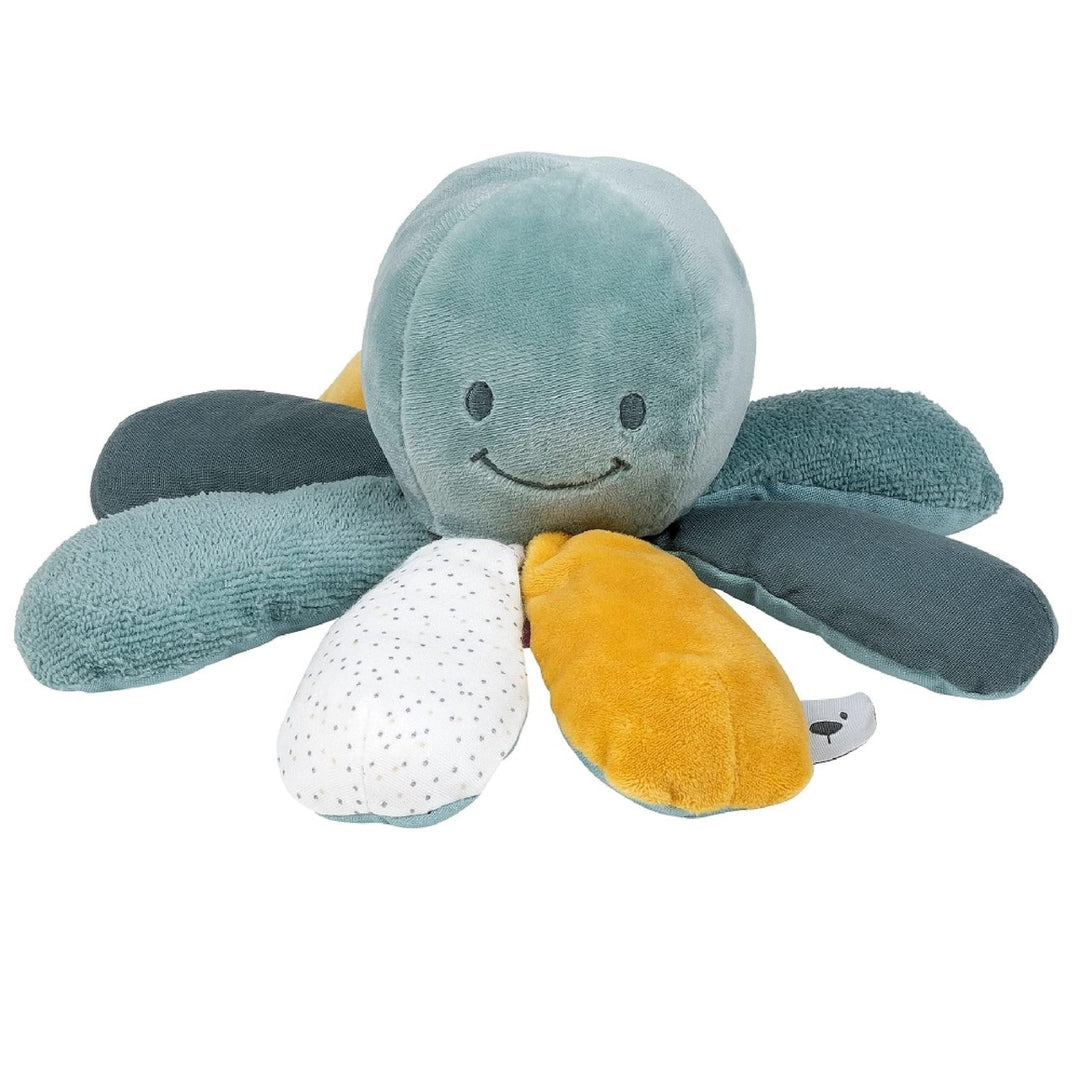Nattou Aktiv-Kuscheltier aus Baumwolle und Polyester, Kuscheltier-Oktopus mit Rassel und Quietsche,