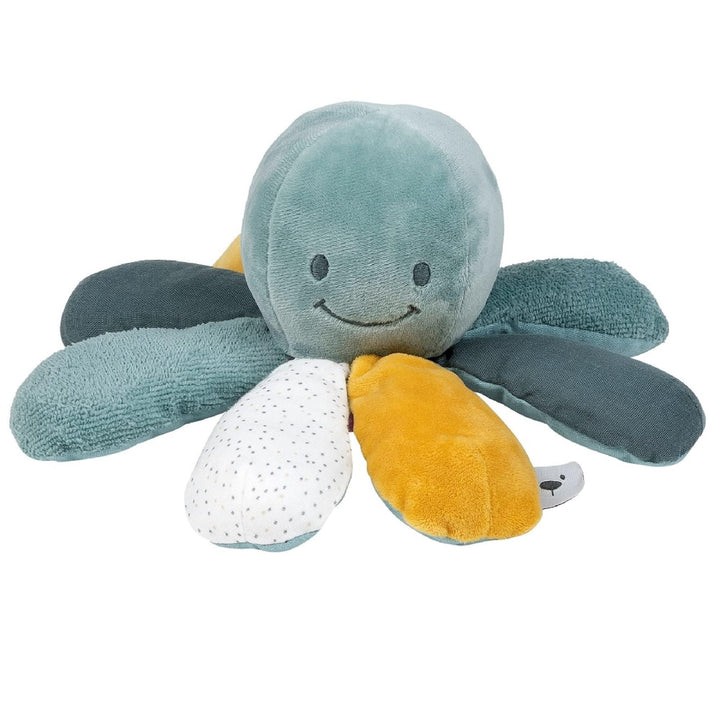 Nattou Aktiv-Kuscheltier aus Baumwolle und Polyester, Kuscheltier-Oktopus mit Rassel und Quietsche,