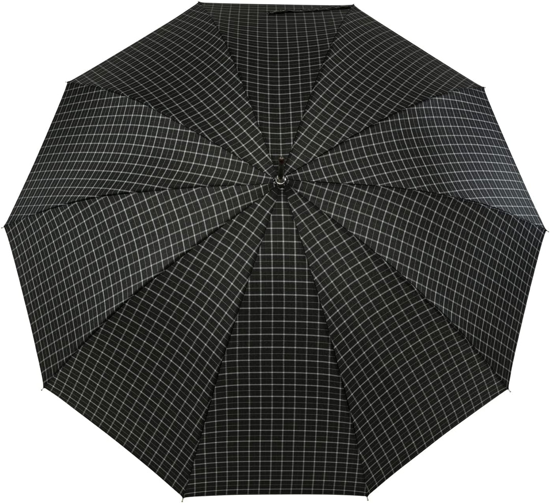 iX-brella Herren-Stockschirm Automatik mit Echtholz-Rundhakengriff - Karo schwarz Check Black, Check