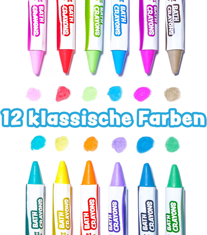 Tub Works® Badestifte Badespielzeug, 12 Stifte | Ungiftige, abwaschbare Badewannenstifte für Kleinki
