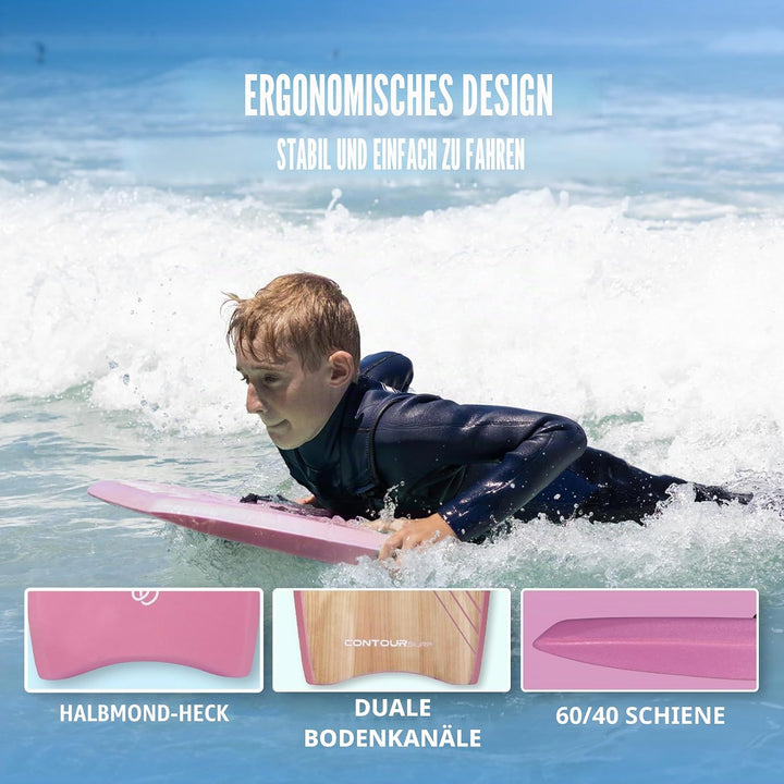 Reed Body Board Bodyboard für Strand, Kinder, Leichter EPS-Core, Doppelk, doppeltes Drehgelenk, gewi