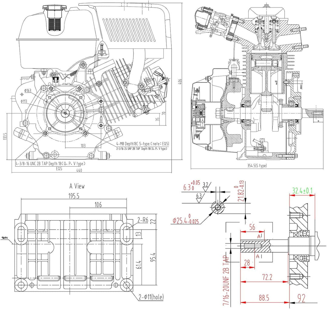 LIFAN 177 Benzinmotor 6,6kW (9PS) 4-Takt 25,4mm luftgekühlt 1 Zylinder Handstarter