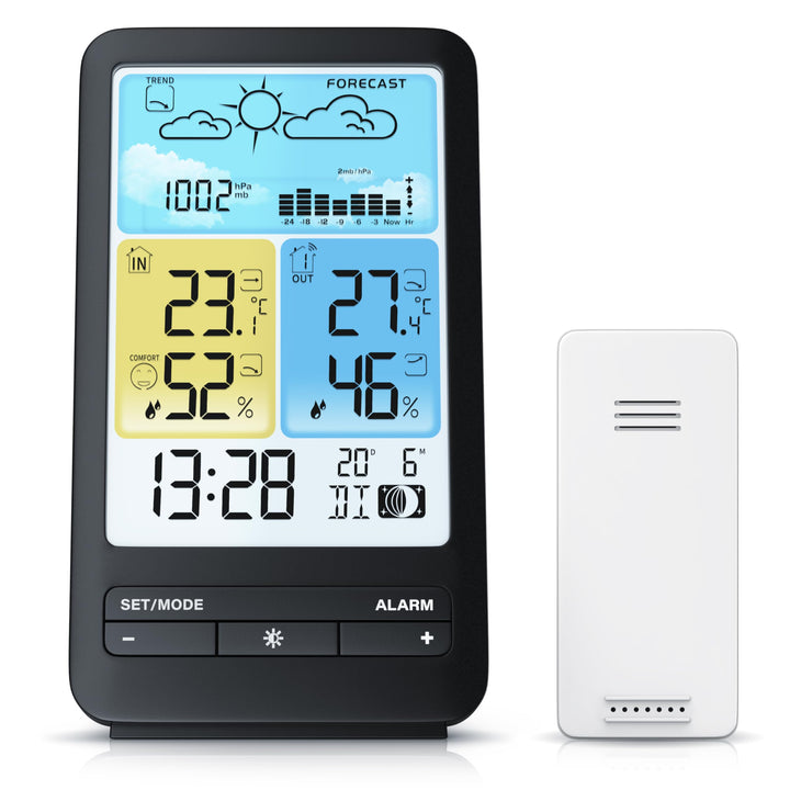 CSL - Funk Wetterstation Aussensensor - Farbdisplay - Funkuhr - DCF Signal - DST - Innen und Aussent