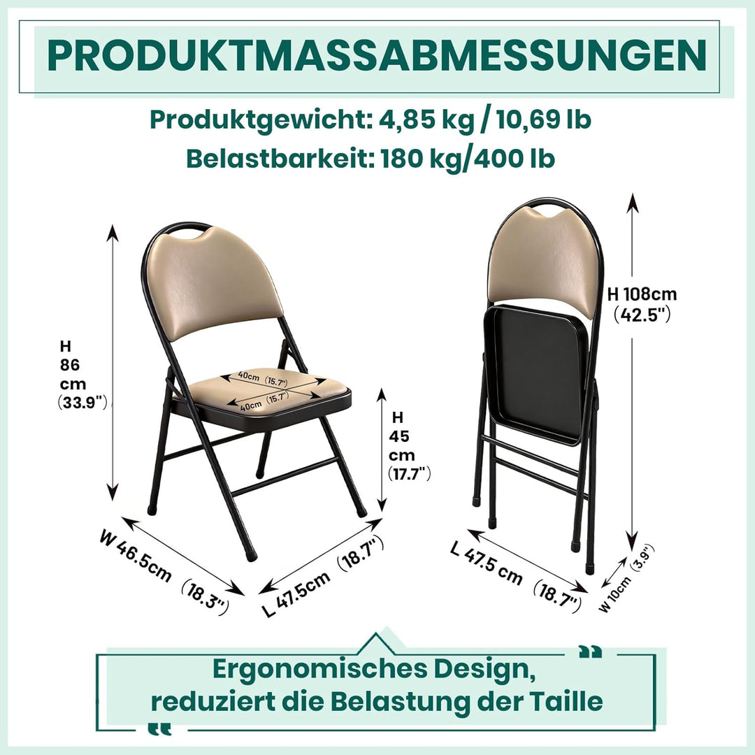 Klappstuhl mit gepolstertem PU-Leder und Griff, Ultraviolette Geschosspolster&Stabilem Metallrahmen,