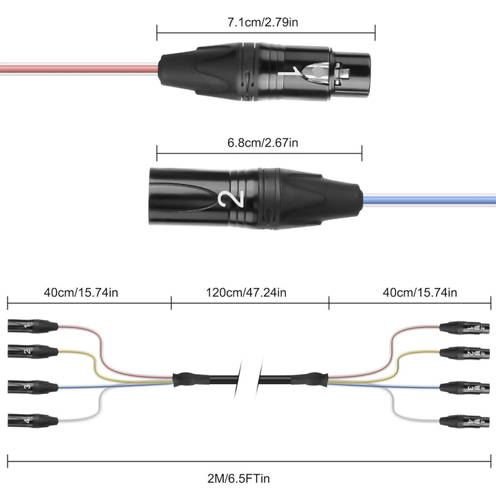 XMSJSIY 4-Kanal XLR Audio Schlange 3-Pin XLR Männlich zu Weiblich Splitter Mikrofon Aufnahme Farbcod