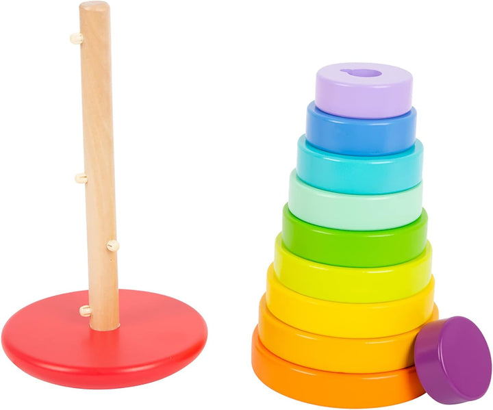 small foot Stapelturm Steckspiel Regenbogen, mit unterschiedlich grossen Holzscheiben, ab 12 Monaten