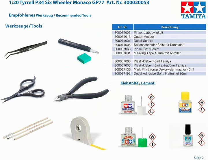 Tamiya Indy 500 Fahrzeug 300020053 Tyrrell P34 Six Wheeler Monaco GP77 Automodell Bausatz 1:20