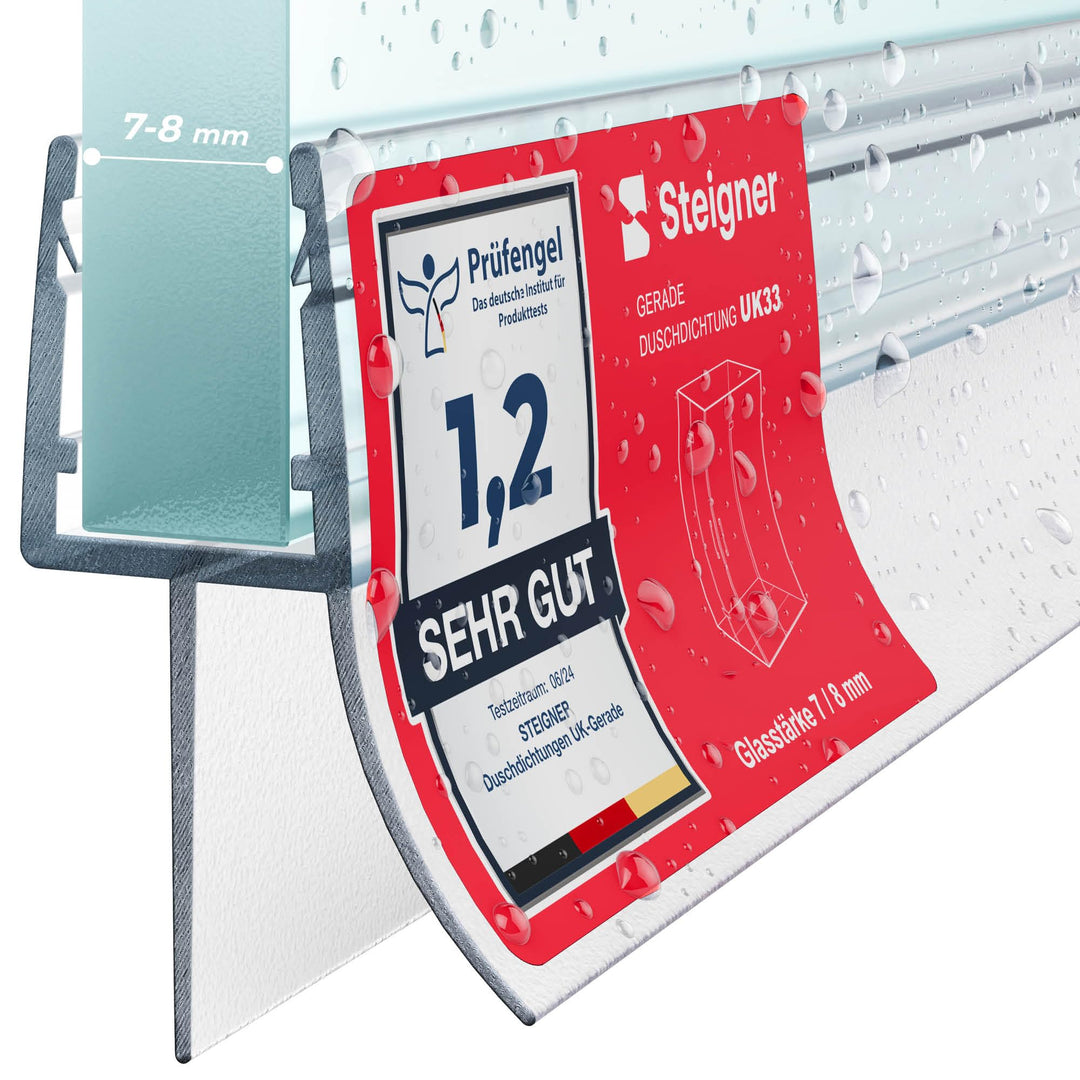 STEIGNER Duschdichtung UK33 120 cm (1 Stk.) Transparent - Dichtung gerade für Eckeinstieg Dusche ode