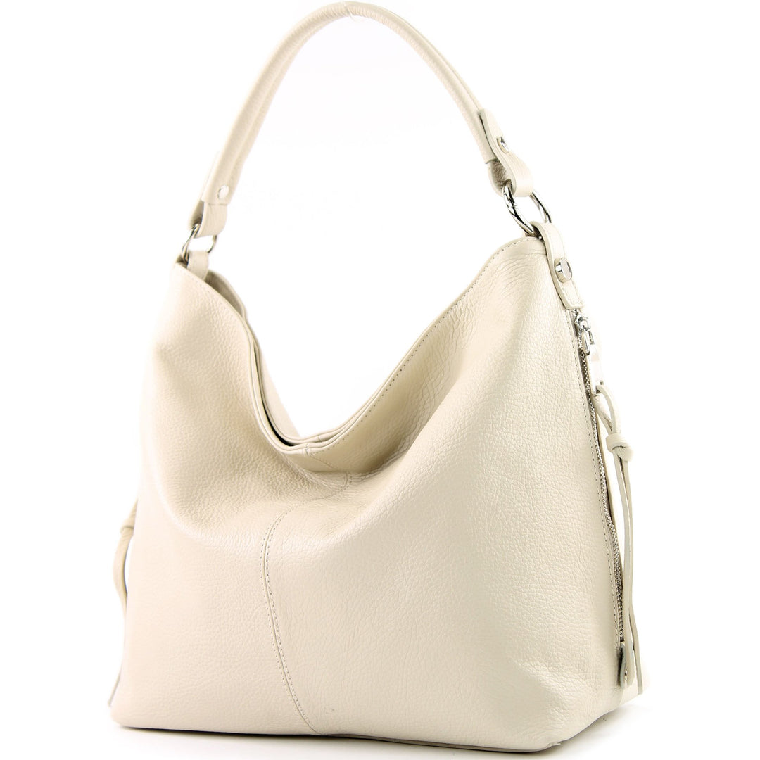modamoda de T160 Damen Leder Schultertasche Gross, handmade in Italy Creme2021, Creme2021