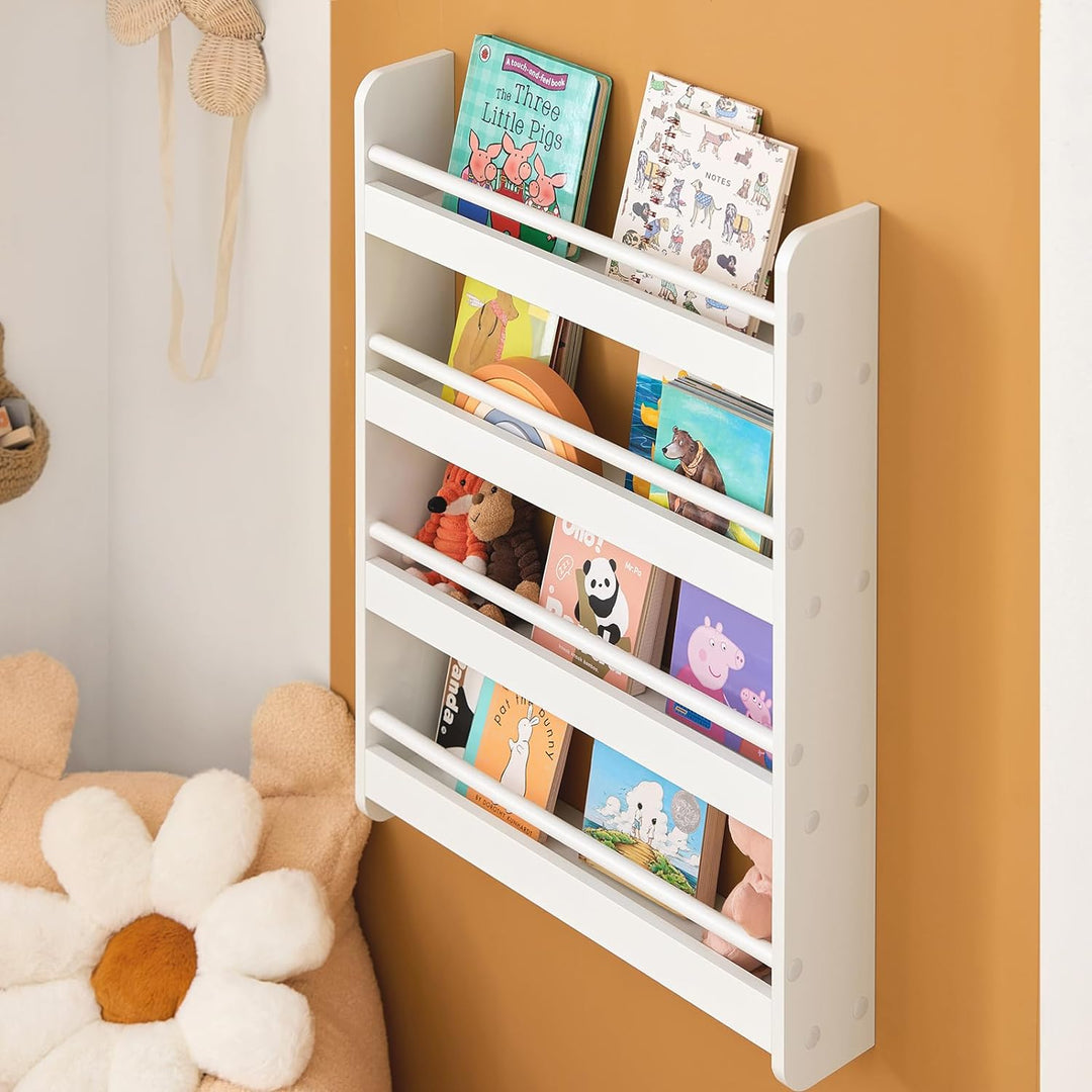 SoBuy KMB08-K-W Kinderregal Bücherregal für Kinder Wandregal Hängeregal Aufbewahrungsregal mit 4 Abl