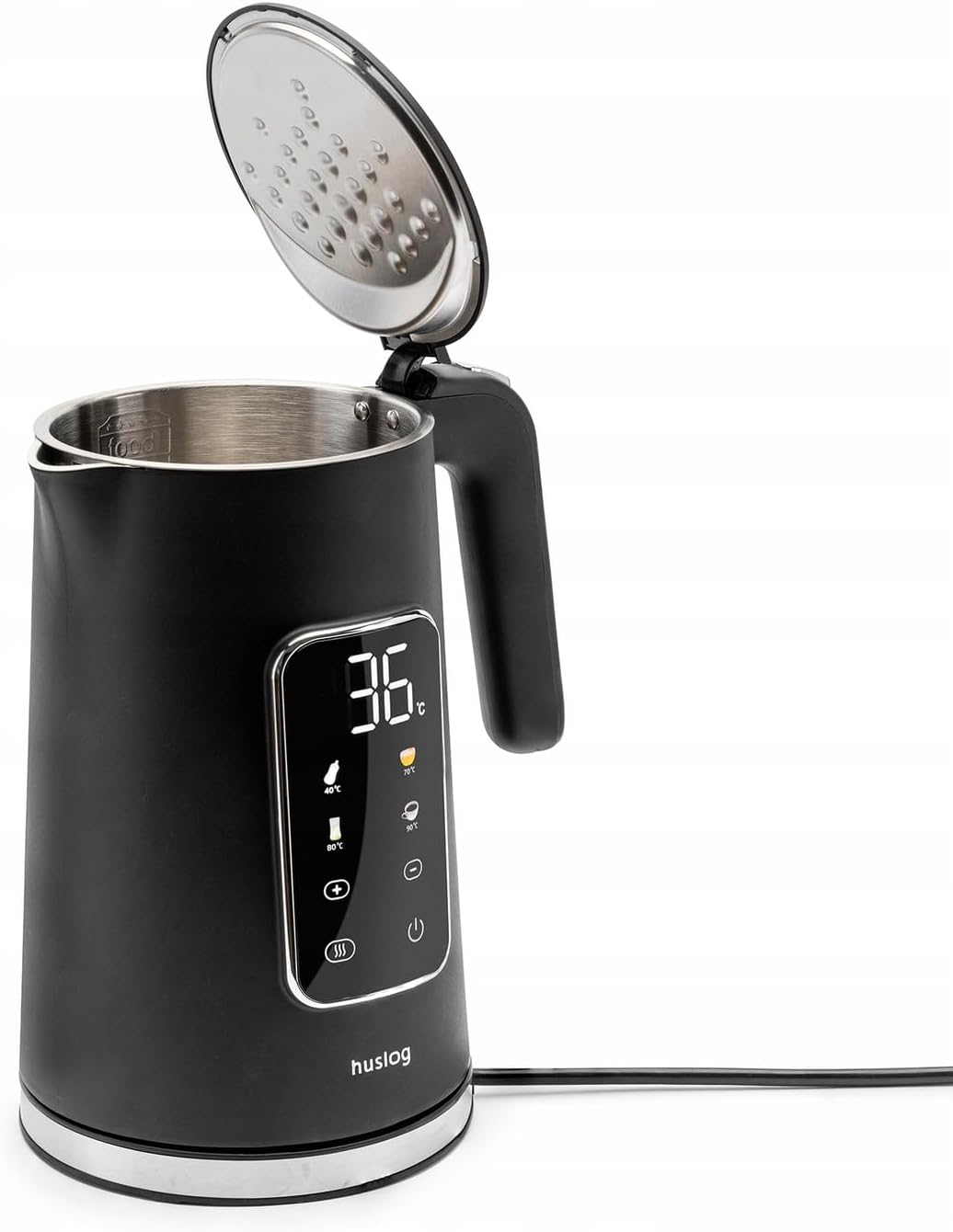 Elektrischer Wasserkocher, Kabellos, 2200W, Touch Panel, 1.7L, Schwarz, Schwarz