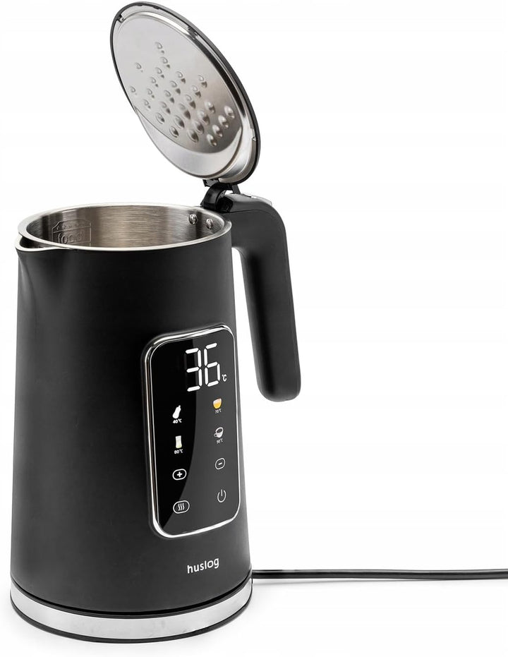 Elektrischer Wasserkocher, Kabellos, 2200W, Touch Panel, 1.7L, Schwarz, Schwarz