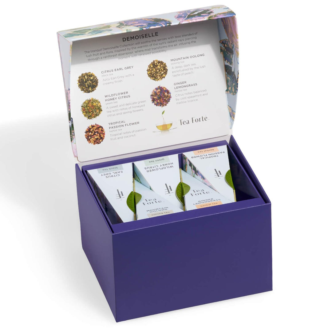 Tea Forte Geschenk-Set mit Kaffeetasse, Teetablett und 10 handgefertigten Pyramiden-Tee-Ei (Demoisel