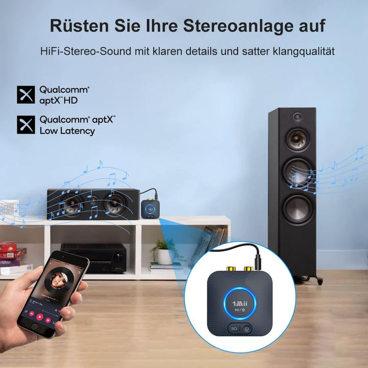 1Mii B06HD Bluetooth 5.3 Audio-Empfänger für Stereoanlage mit Cinch/AUX | aptX HD/Low Latency für Mu
