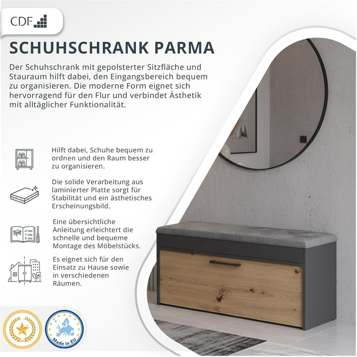 CDF Schuhschrank mit Sitzbank und Stauraum Flurbank Sitzkissen Schuhkommode Garderobenbank mit Kippt