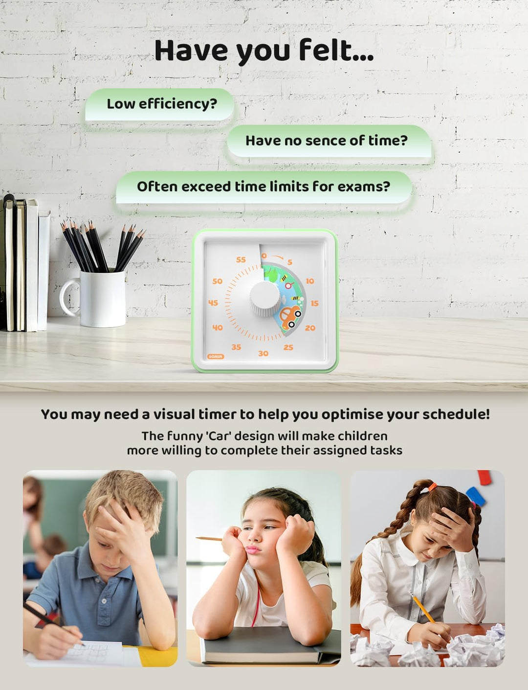LIORQUE Visueller Timer für Kinder, 60 Minuten visueller Countdown-Timer für Klassenzimmer, Kochen u