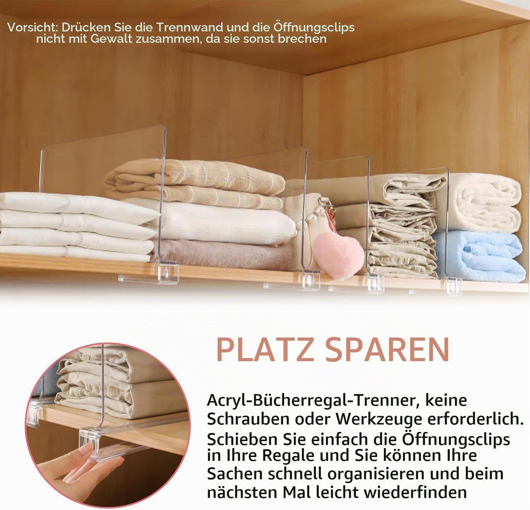 16 Stück Transparente Acryl Regal Wandregal, Multifunktionaler Regaltrenner, Verstellbarer Kleideror