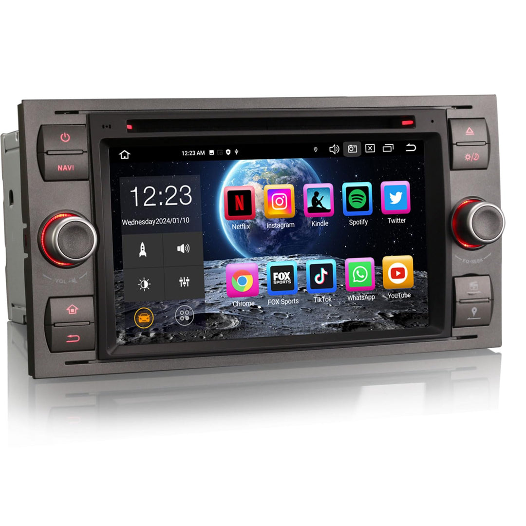 Erisin Android 14 8-Kern 4GB+64GB Autoradio GPS Navi für Ford Focus C/S-Max Galaxy Transit Mondeo Ku