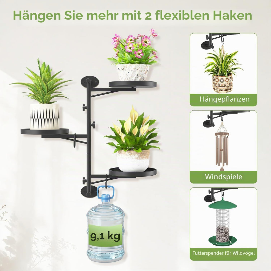 iDavosic.ly Wand Pflanzenhalter, Metall Blumenständer mit 2 Haken, Wandmontage Blumenregal für Fenst