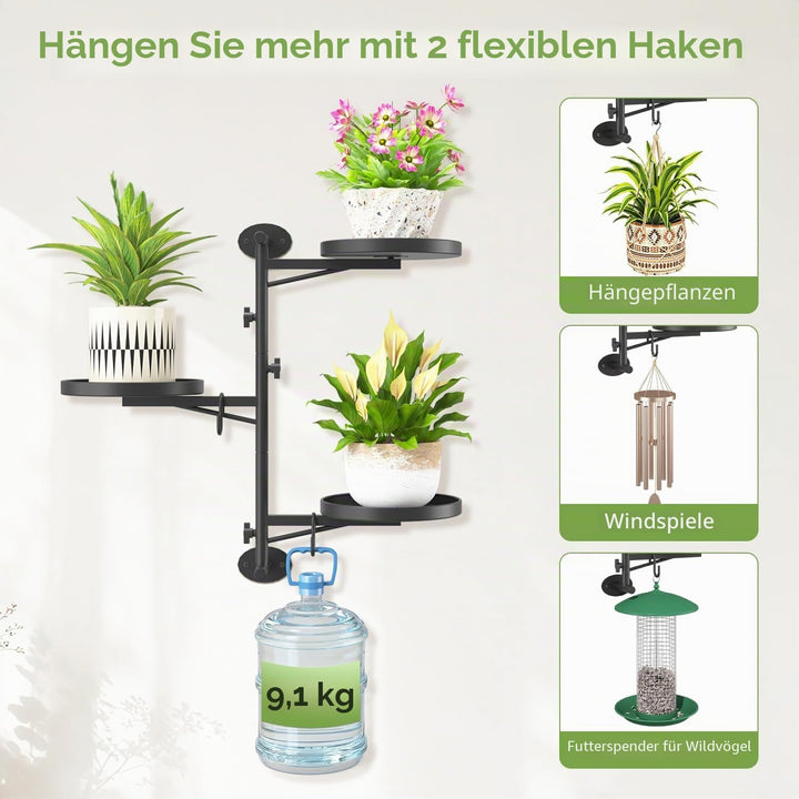 iDavosic.ly Wand Pflanzenhalter, Metall Blumenständer mit 2 Haken, Wandmontage Blumenregal für Fenst