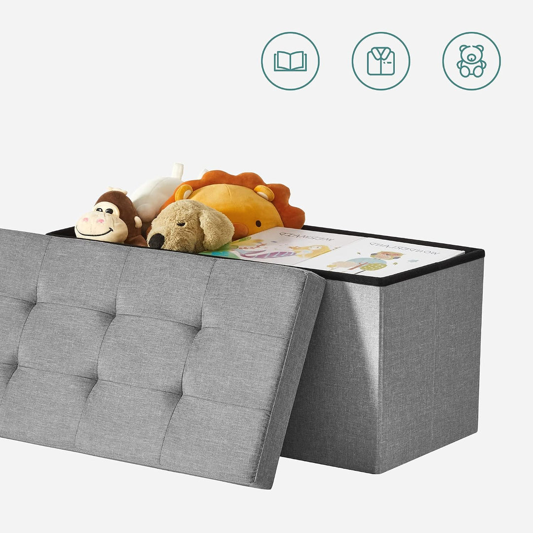 SONGMICS 76 cm Sitzbank mit Stauraum, 2er Set, klappbare Sitztruhe, Aufbewahrungsbox, Fussbank, hell
