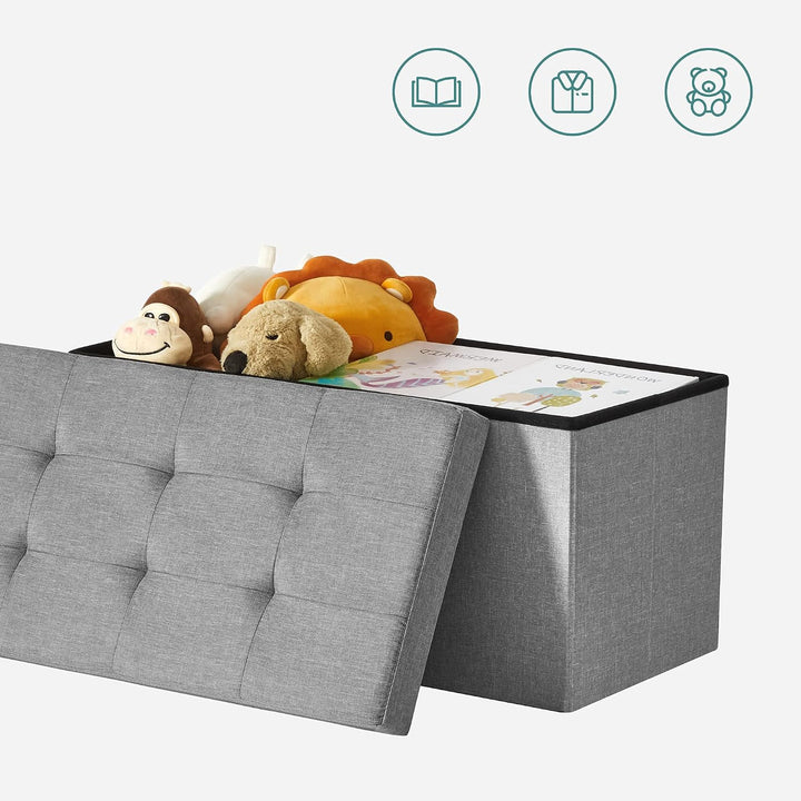 SONGMICS 76 cm Sitzbank mit Stauraum, 2er Set, klappbare Sitztruhe, Aufbewahrungsbox, Fussbank, hell