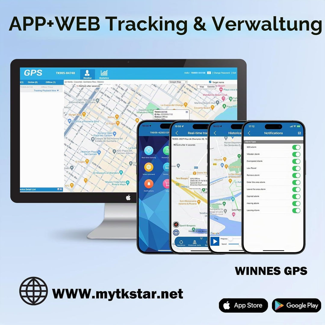 GPS Tracker 4G mit Integrierte SIM, Starker Magnetischer Wasserdichter 5000mah Akku Mit APP/PC-Platt