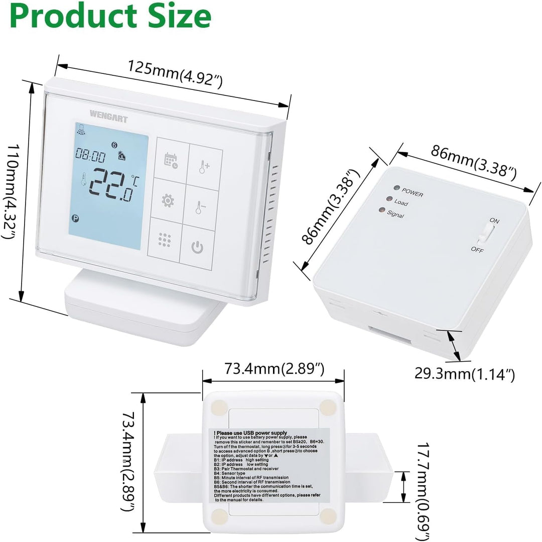 Wengart Wireless Thermostat WG010RF,Batteriebetrieben mit Empfänger,Wöchentliche Programmierung,Kein