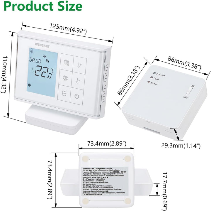 Wengart Wireless Thermostat WG010RF,Batteriebetrieben mit Empfänger,Wöchentliche Programmierung,Kein