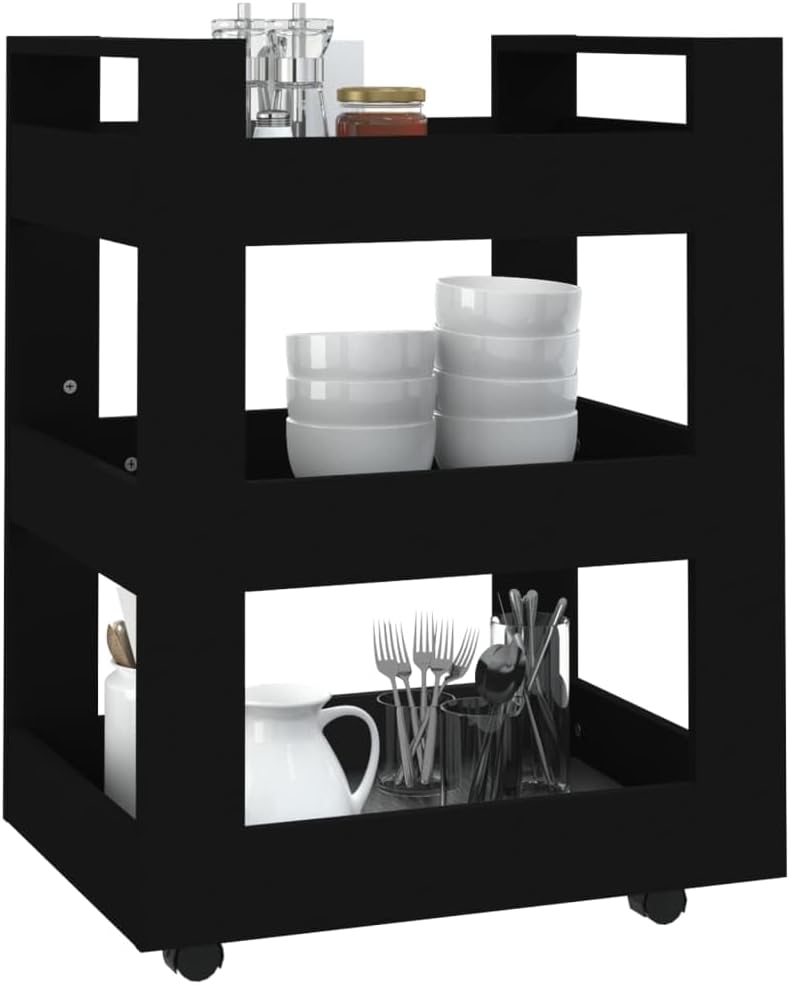 Servierwagen, Barwagen, Küchenwagen, Getränkewagen, für Küche, Bar, Esszimmer Schwarz 60x45x80 cm Ho