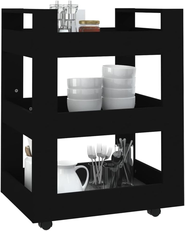 Servierwagen, Barwagen, Küchenwagen, Getränkewagen, für Küche, Bar, Esszimmer Schwarz 60x45x80 cm Ho