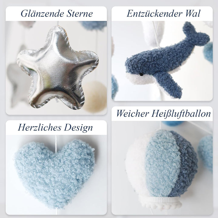 Baby Mobile Baby Windspiele-3D Wal Heissluftballon, Mobile Babybett Bettglocke Anhänger Kinderzimmer