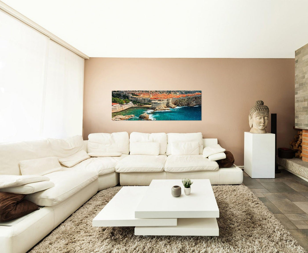 Paul Sinus Art Panoramabild auf Leinwand und Keilrahmen 150x50cm Kroatien Dubrovnik Städtchen Meer B