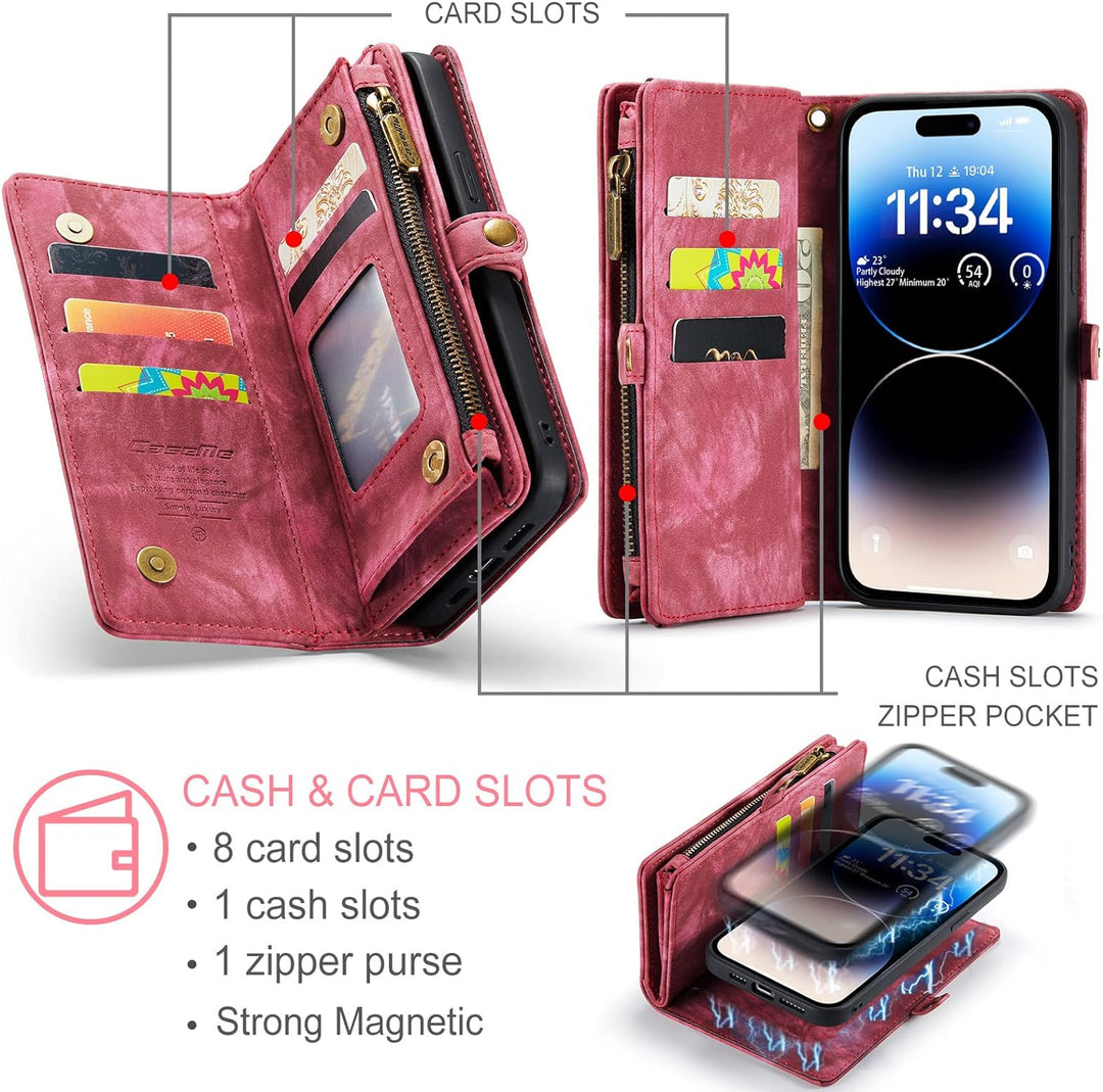 UFinetech iPhone 14 Pro Max Hülle, Flip Leder TPU Stossfeste Kartenfach Tasche Handyhülle iPhone 14