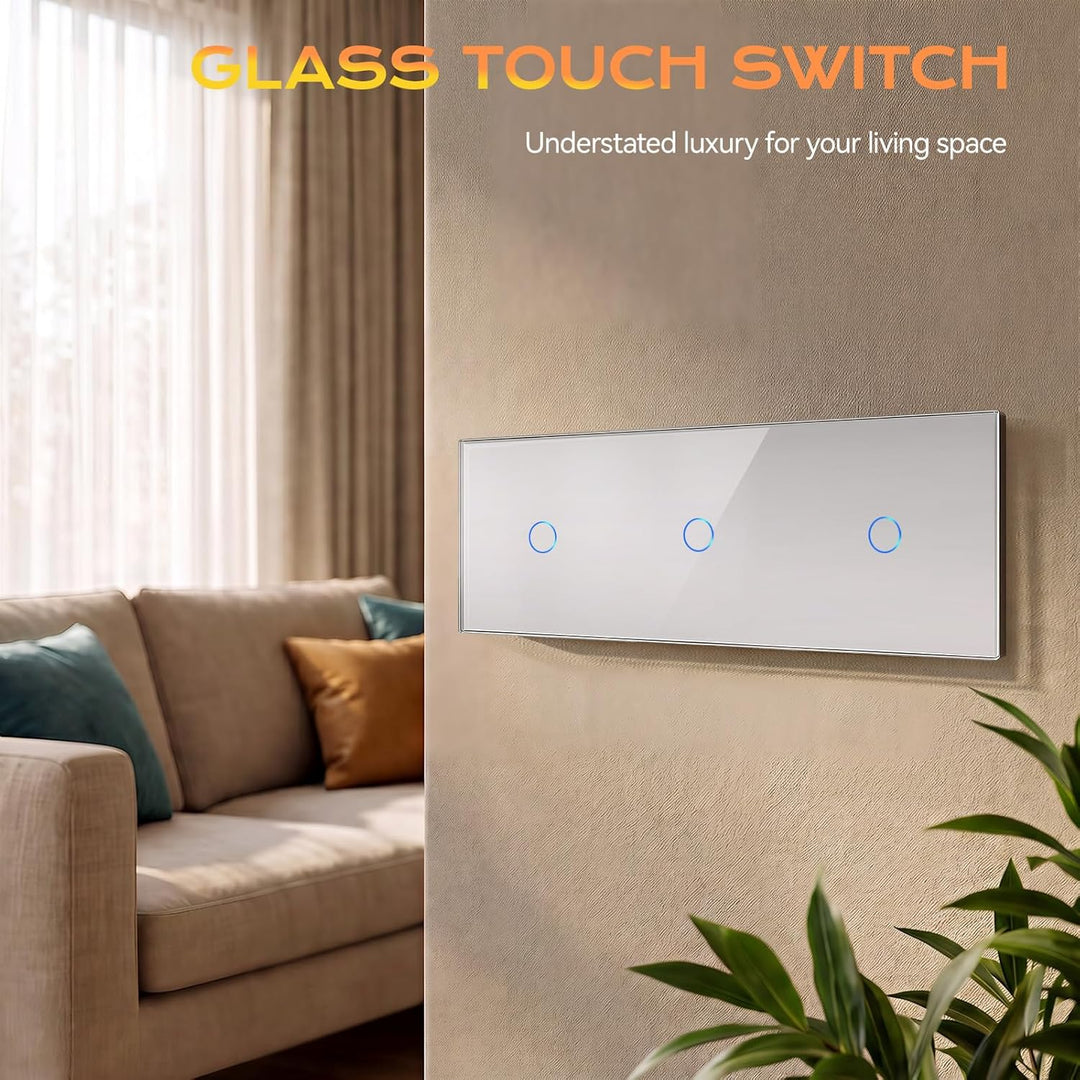 BSEED Touch Lichtschalter 1 Fach 1 Weg Drei Normaler Berührungsschalter Kein Neutralleiter Glasschei