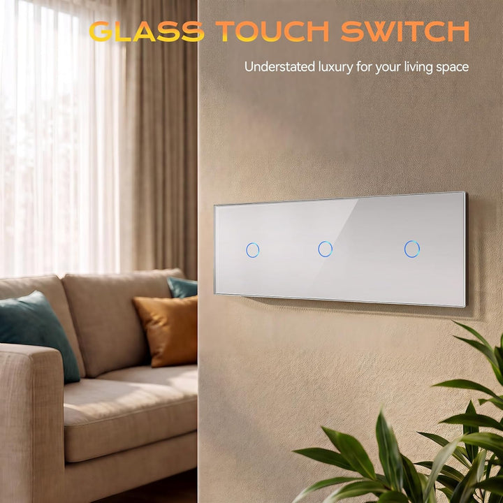BSEED Touch Lichtschalter 1 Fach 1 Weg Drei Normaler Berührungsschalter Kein Neutralleiter Glasschei
