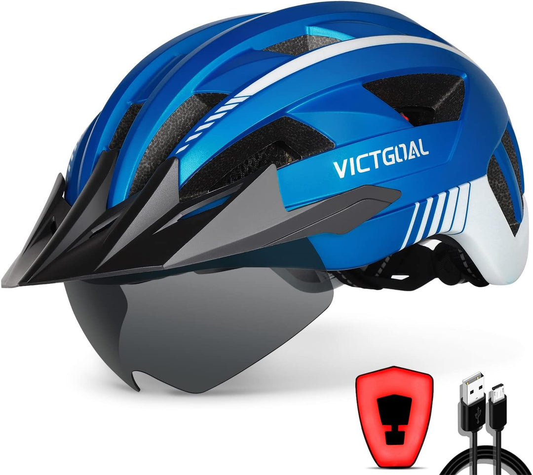 VICTGOAL Fahrradhelm Herren Damen mit Magnetische Schutzbrille Abnehmbares Visier, Radhelm mit USB a