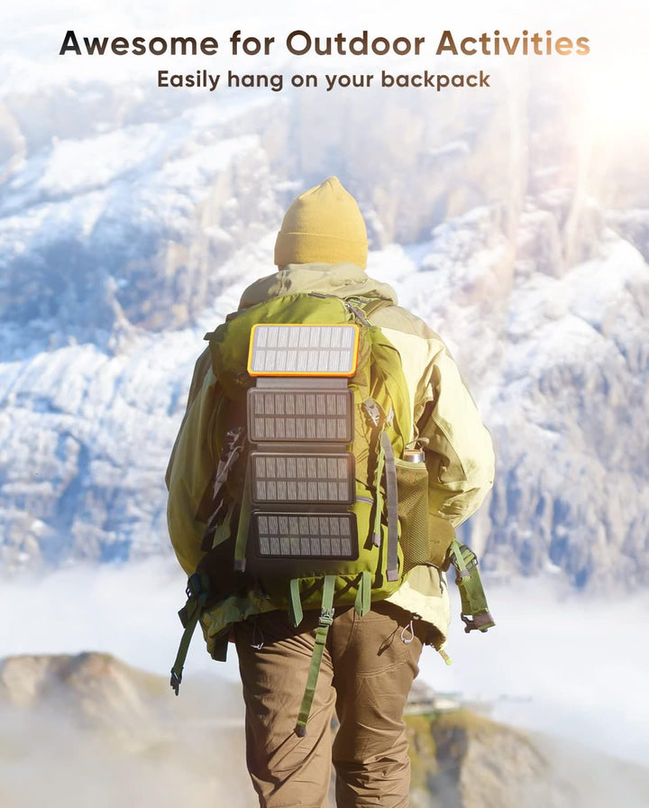 Hiluckey Solar Powerbank 25000mAh mit 4 Solarpanels, 3A Schnelles Aufladen USB C Tragbares Solar Lad