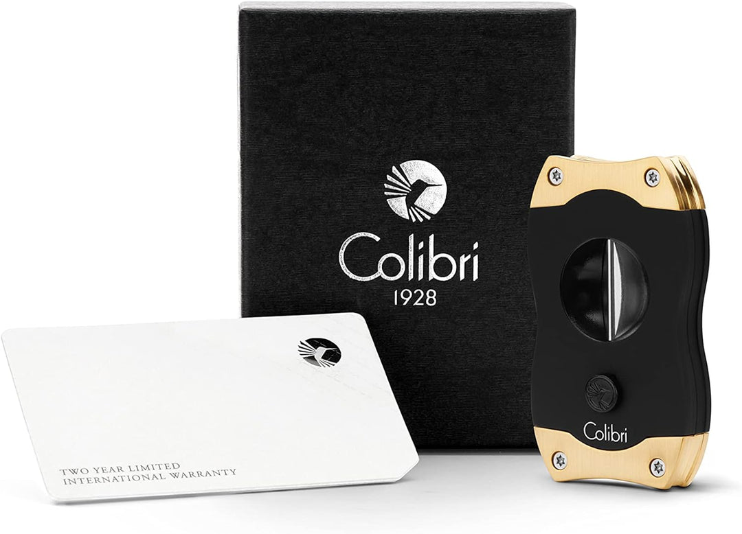 Colibri V-Cut Zigarrenschneider | Schwarz Mit Goldakzenten |Federauslöser | Tiefer 7mm V-Schnitt | B
