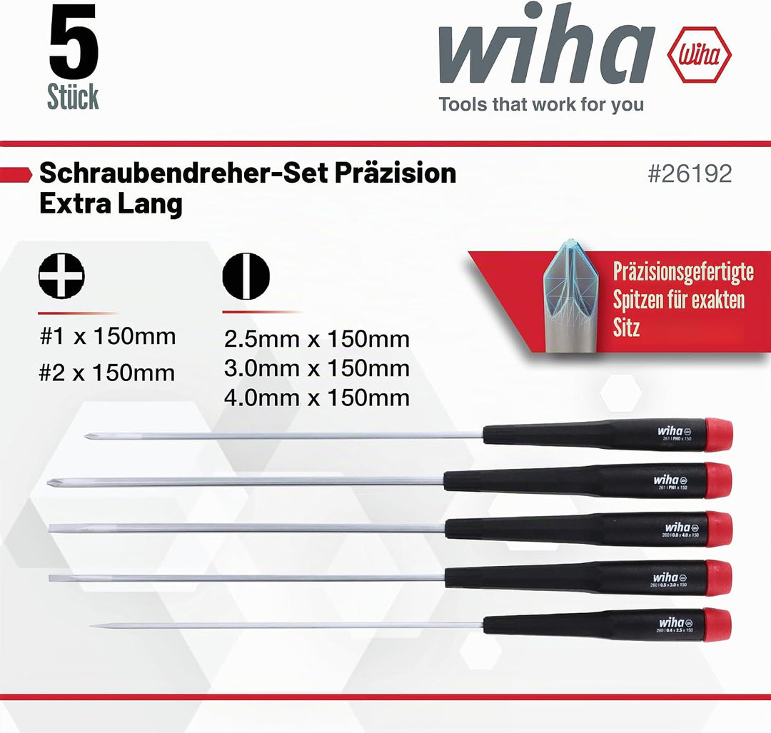 Wiha 26192 Schlitz- und Kreuzschlitz-Schraubendreher-Set, 5-teilig