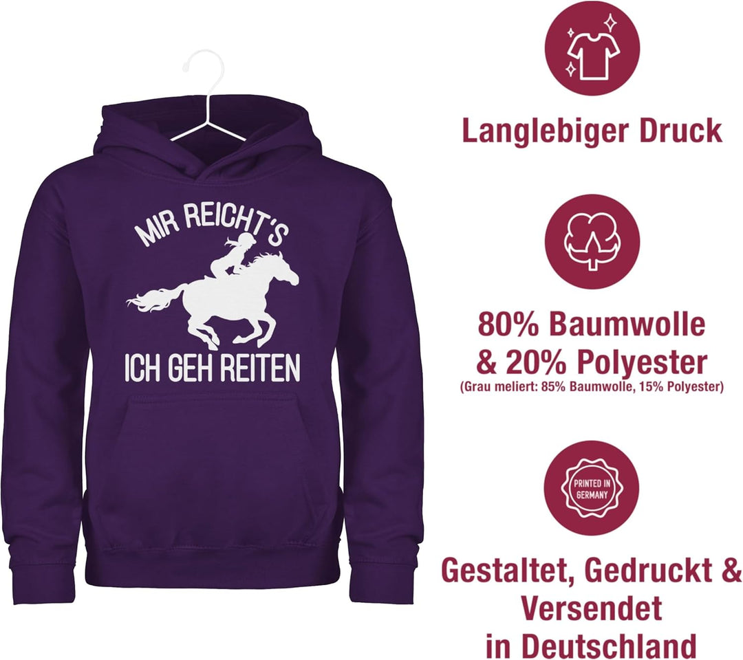 Shirtracer - Kinder Hoodie Jungen Mädchen - Pferd Pferde - Mir reicht's ich GEH Reiten 116 4 Lila, 1