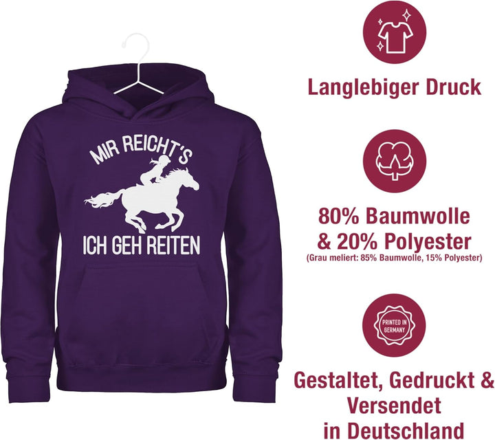 Shirtracer - Kinder Hoodie Jungen Mädchen - Pferd Pferde - Mir reicht's ich GEH Reiten 116 4 Lila, 1