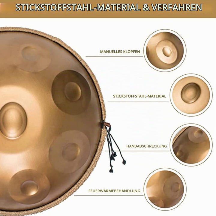 JTYX Handpan Drum 22 Zoll Schlaginstrument Handtrommel aus Stahl mit weicher Handpantasche, 2 Handpa