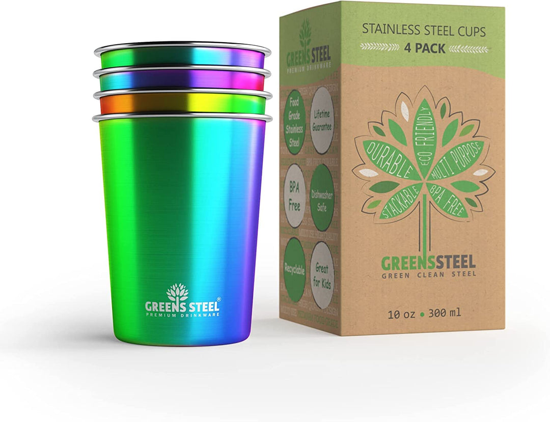 Greens Steel Edelstahl Kinderbecher - Regenbogen, 300ml I Premium Trinkgläser I Plastikfrei I Stapel