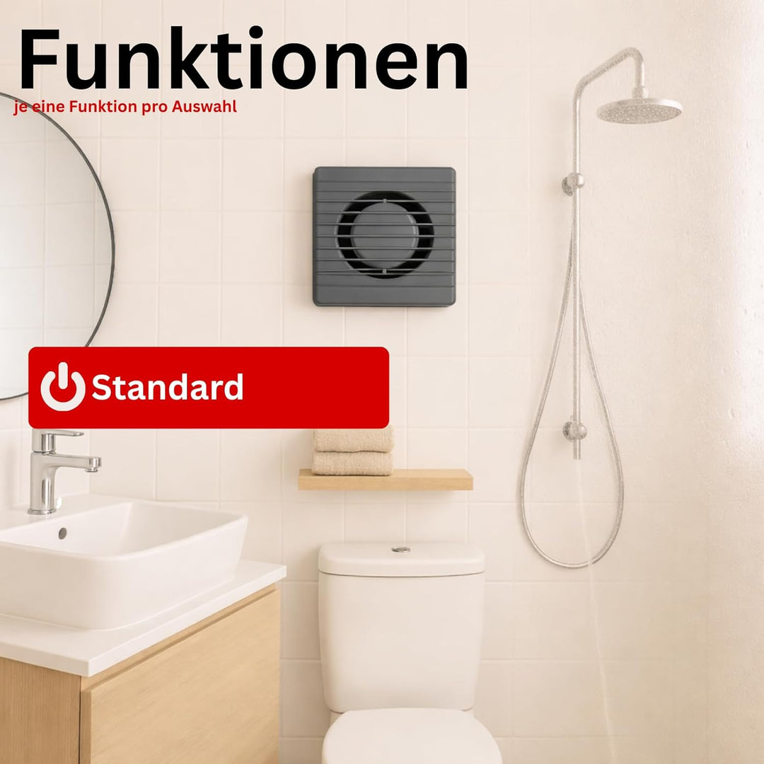 MKK Badlüfter 80mm Wandmontage Badventilator Leise Lüfter Wohnraumlüfter Grau (Standard), Standard