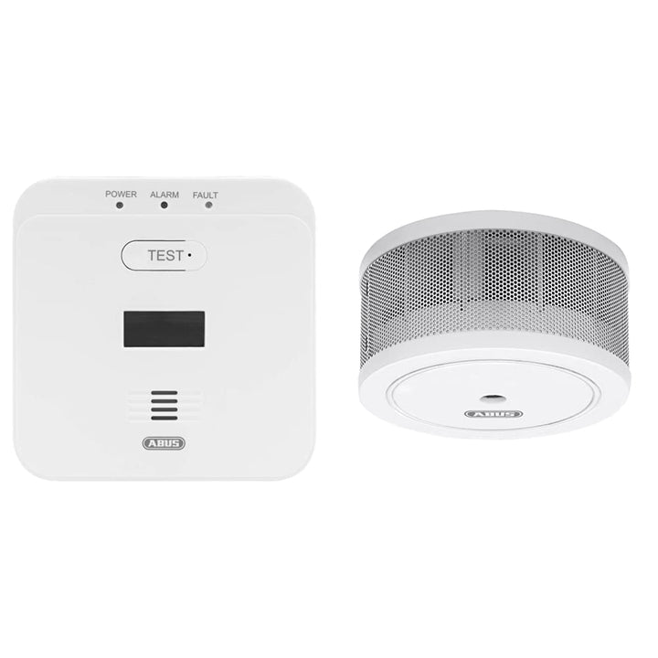 ABUS Kohlenmonoxid-Warnmelder COWM510 - Weiss &amp; Mini-Rauchmelder GRWM30600 mit 10-Jahres-Batterie -