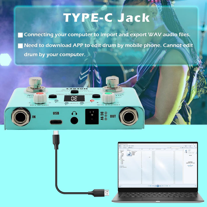 HOEREV Drum Looper Tuner Effekt Audio Workstation Gitarrenpedal ohne Netzteil
